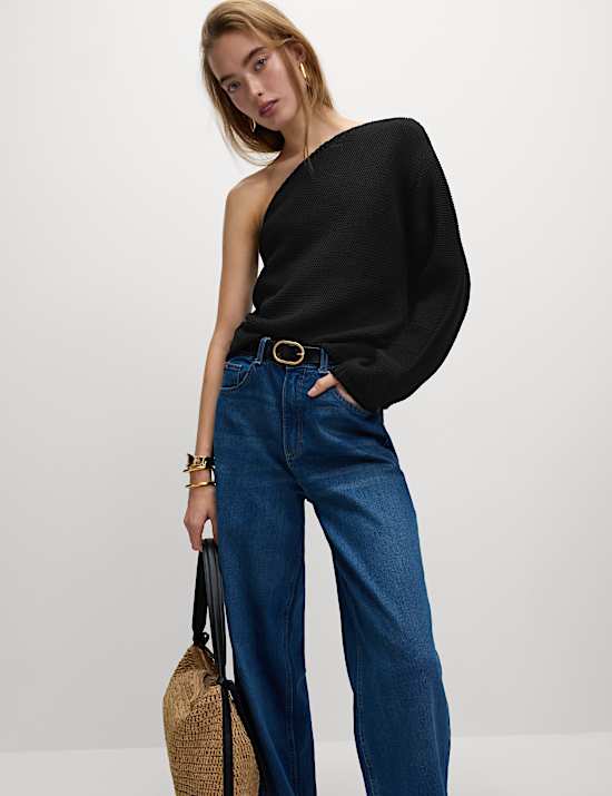 One Shoulder Slim Fit Textured Knitted Top