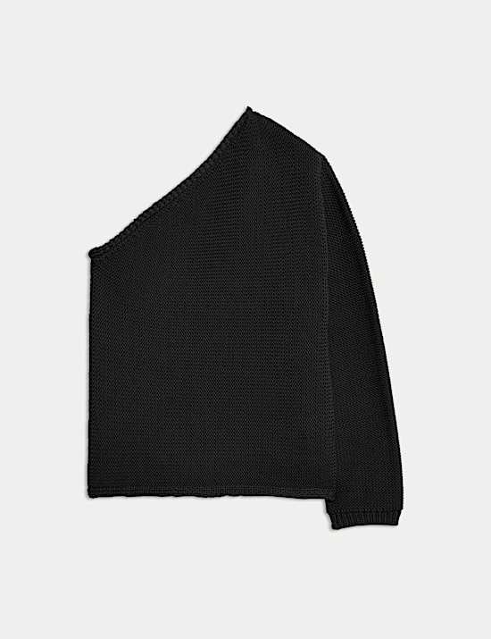 One Shoulder Slim Fit Textured Knitted Top