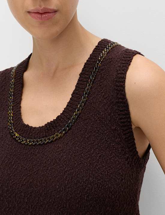 Cotton Rich Chain Trim Knitted Vest
