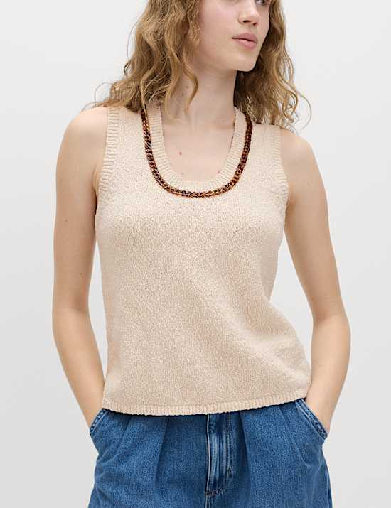 Cotton Rich Chain Trim Knitted Vest