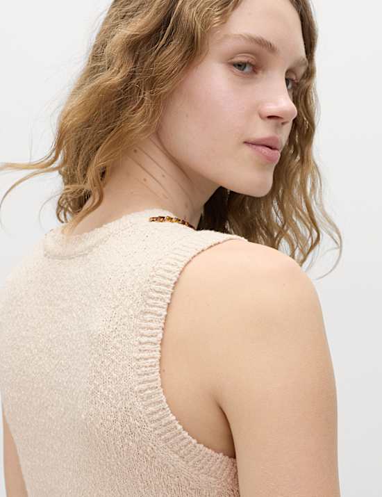 Cotton Rich Chain Trim Knitted Vest