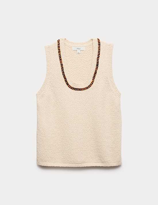 Cotton Rich Chain Trim Knitted Vest
