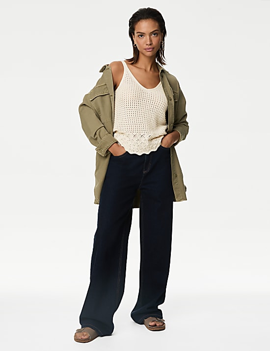 Pointelle Textured V Neck Knitted Vest