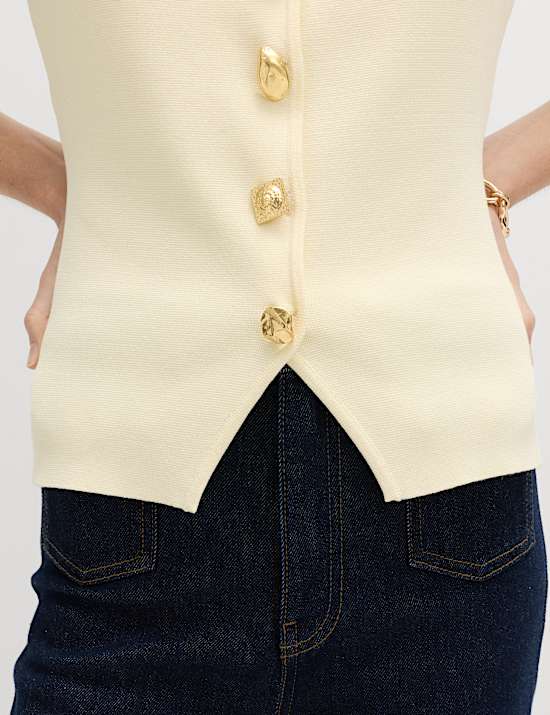 Button Front Slim Fit Knitted Waistcoat