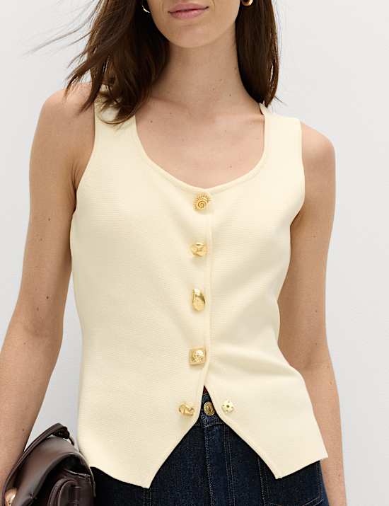 Button Front Slim Fit Knitted Waistcoat