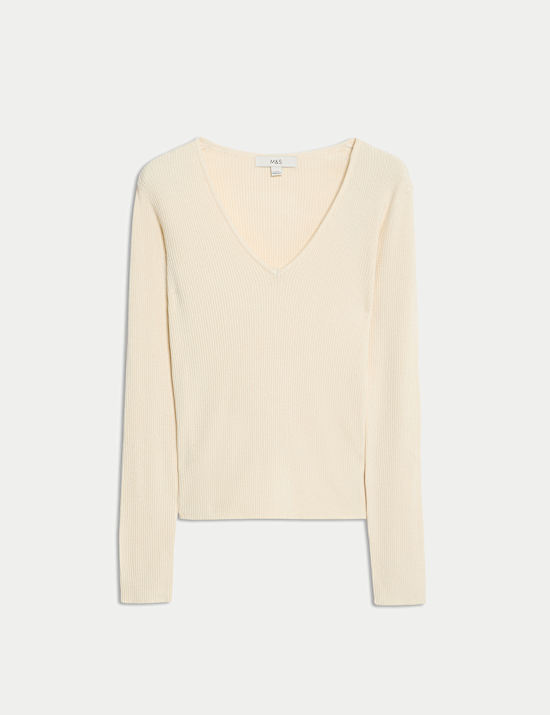 Ribbed V-Neck Knitted Top
