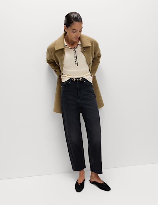 Ribbed Collared Button Detail Knitted Top