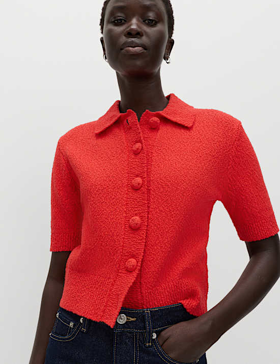 Cotton Rich Textured Cropped Cardigan