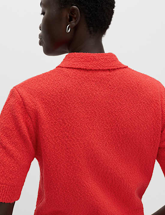 Cotton Rich Textured Cropped Cardigan