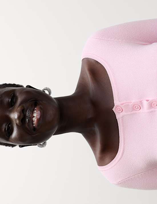 Square Neck Scallop Edge Slim Fit Cardigan