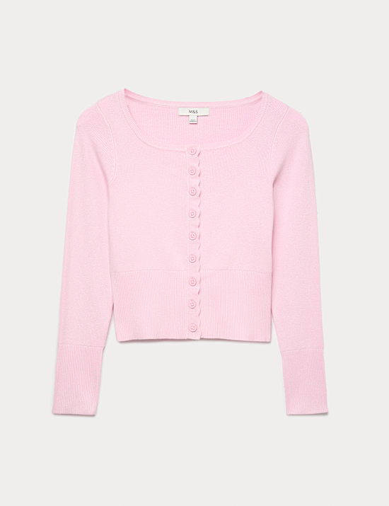 Square Neck Scallop Edge Slim Fit Cardigan