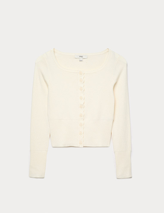 Cardigan coupe slim à encolure carrée et bords festonnés