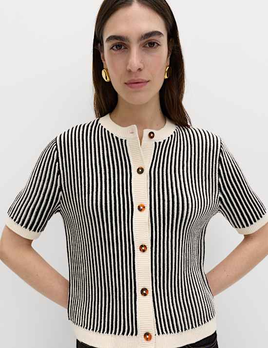 Cotton Rich Textured Cropped Cardigan