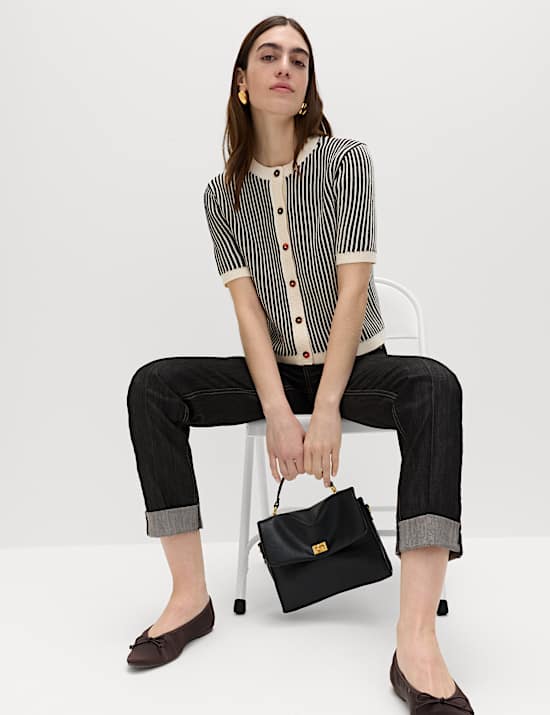 Cotton Rich Textured Cropped Cardigan