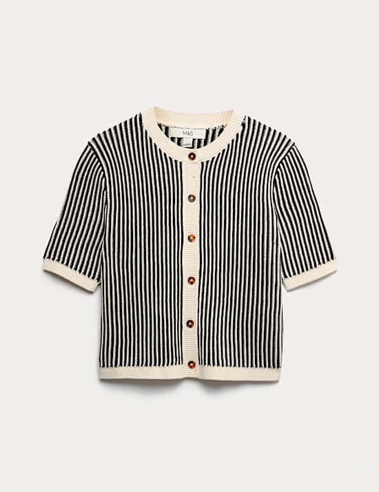 Cotton Rich Textured Cropped Cardigan