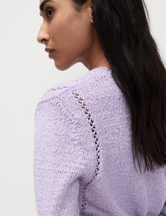 Cotton Rich Textured V-Neck Slub Jumper