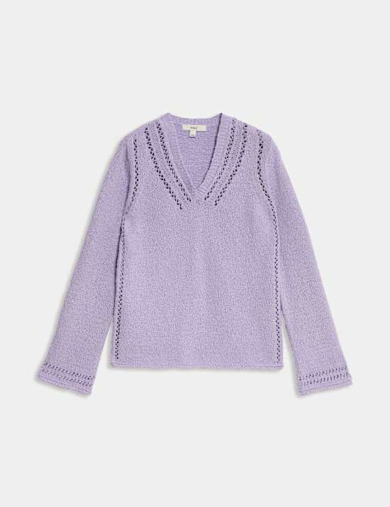 Cotton Rich Textured V-Neck Slub Jumper
