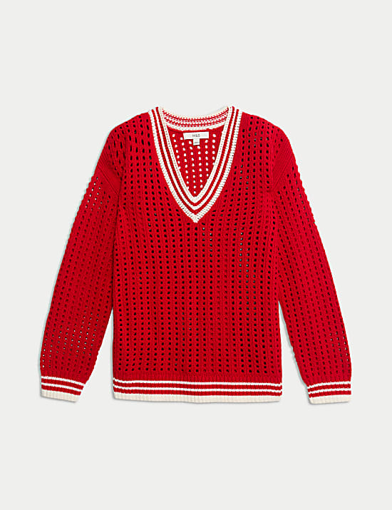 Pull en coton &agrave; bordure contrast&eacute;e et motif textur&eacute;