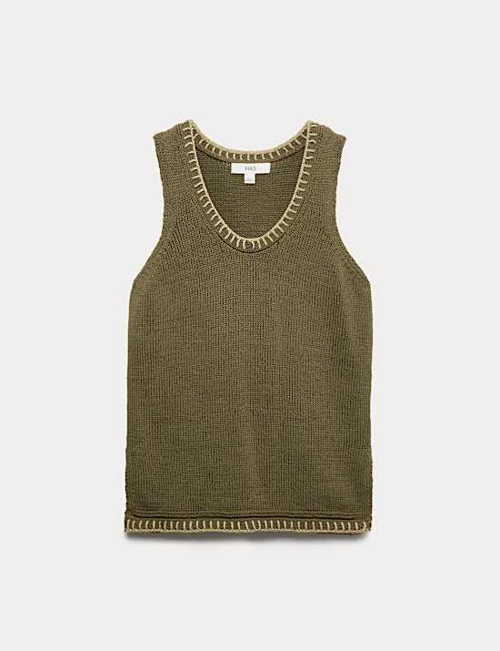 Cotton Rich Textured Whipstitch Knitted Vest