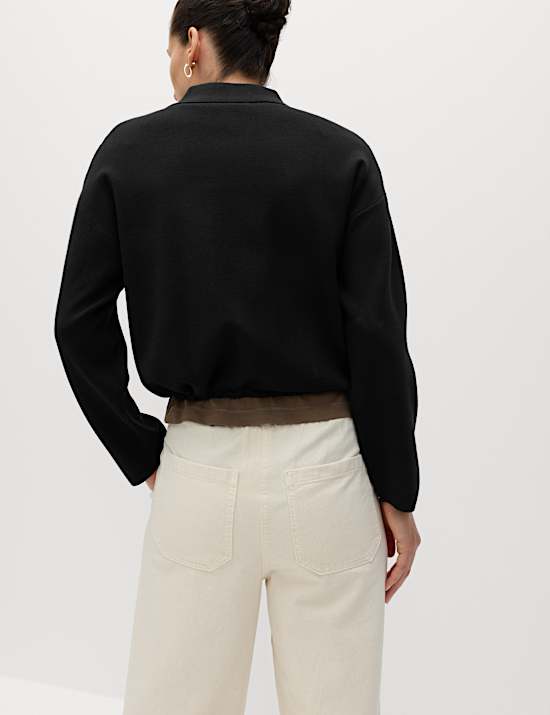 Collared Zip Up Relaxed Knitted Jacket