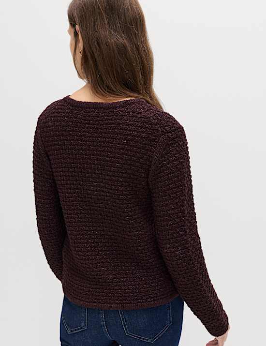 Cotton Rich Textured Cropped Knitted Jacket