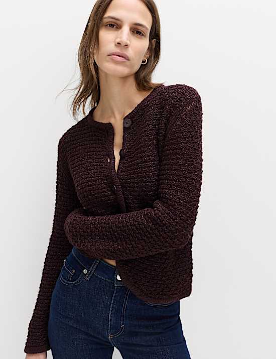 Cotton Rich Textured Cropped Knitted Jacket