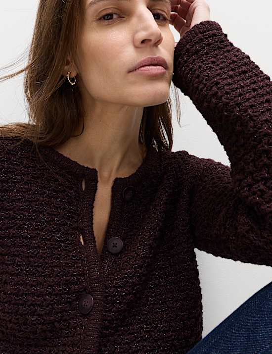 Cotton Rich Textured Cropped Knitted Jacket