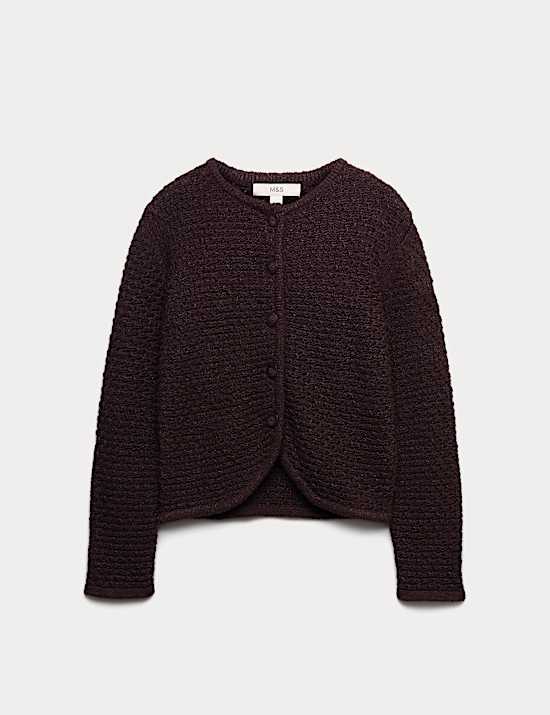 Cotton Rich Textured Cropped Knitted Jacket