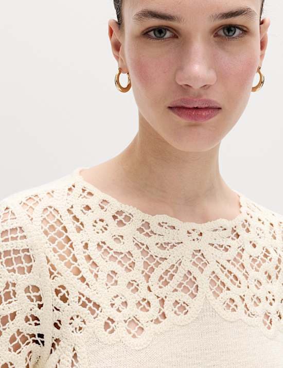Lace Detail Knitted Top With Cotton