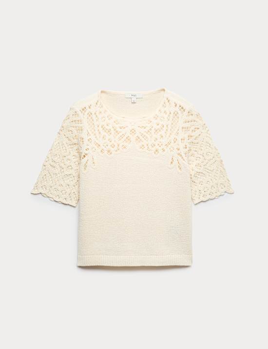 Lace Detail Knitted Top With Cotton