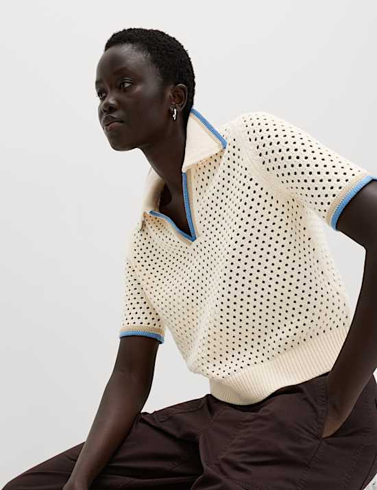 Cotton Rich Textured Cropped Knitted Top