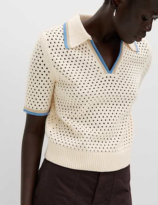 Cotton Rich Textured Cropped Knitted Top