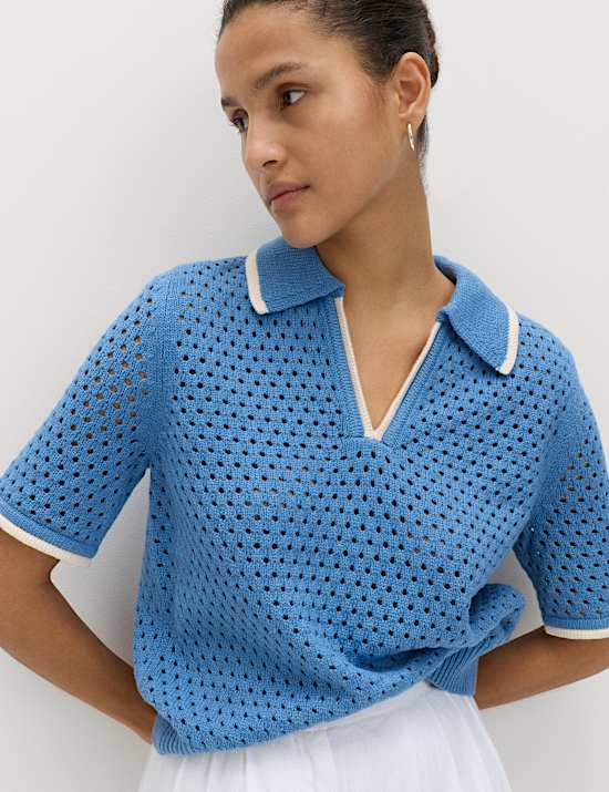 Cotton Rich Textured Cropped Knitted Top