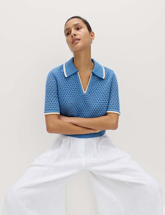 Cotton Rich Textured Cropped Knitted Top