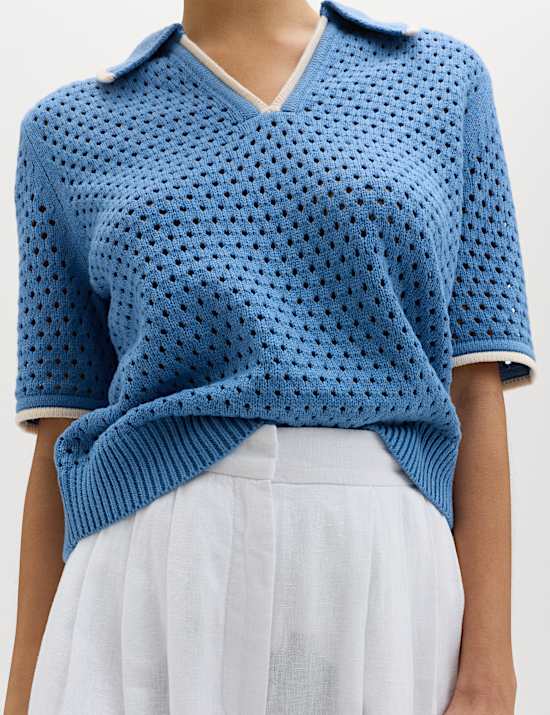 Cotton Rich Textured Cropped Knitted Top