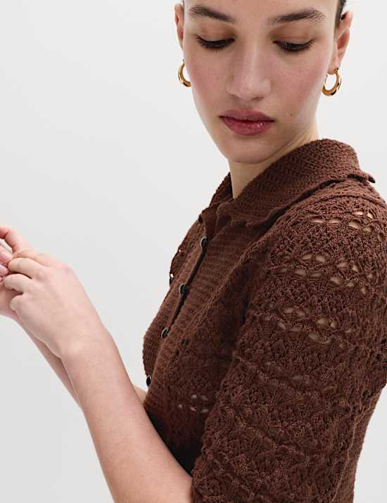 Cotton Blend Open Stitch Cardigan
