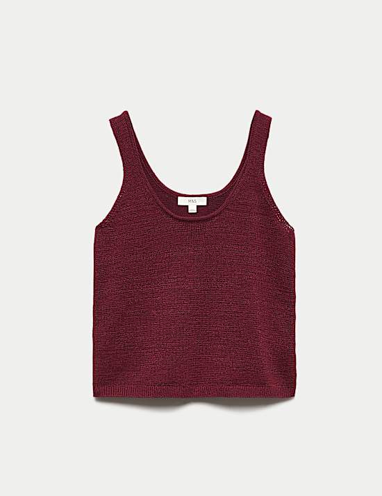Cotton Blend Textured Scoop Neck Knitted Vest