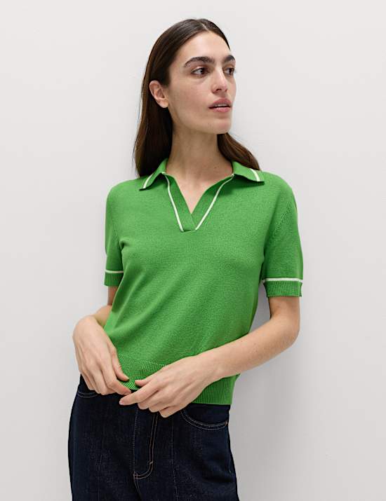 Ribbed Collared Knitted Top