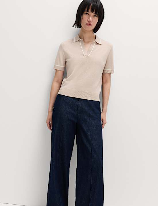 Ribbed Collared Knitted Top