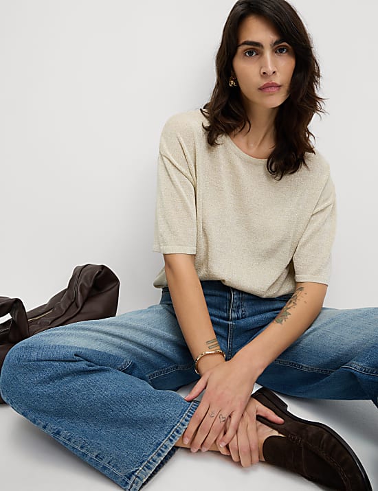 Metallic Crew Neck Knitted Top