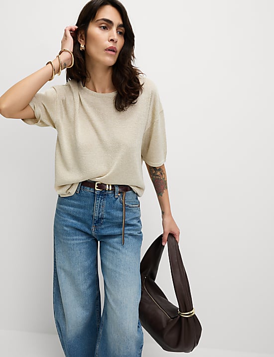 Metallic Crew Neck Knitted Top