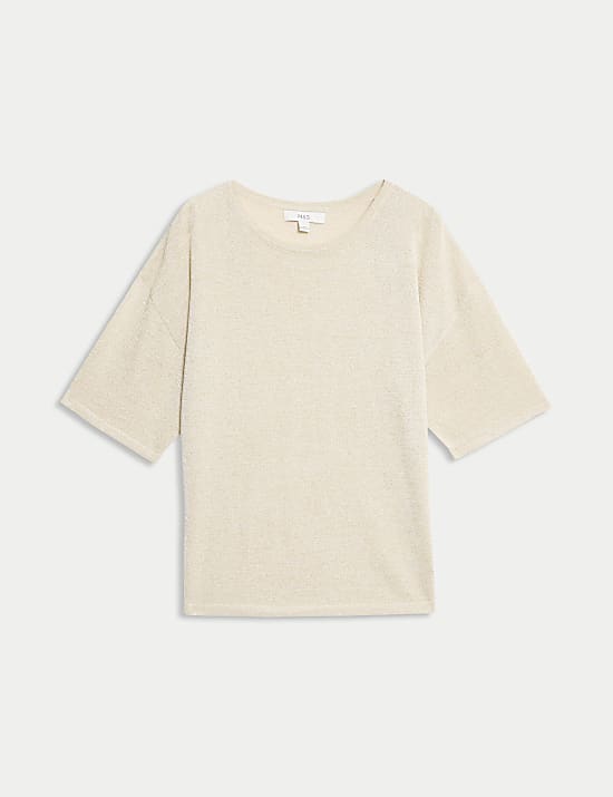 Metallic Crew Neck Knitted Top