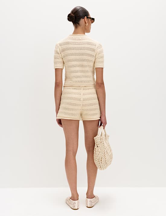 Cotton Blend Tie Front Knitted Shorts