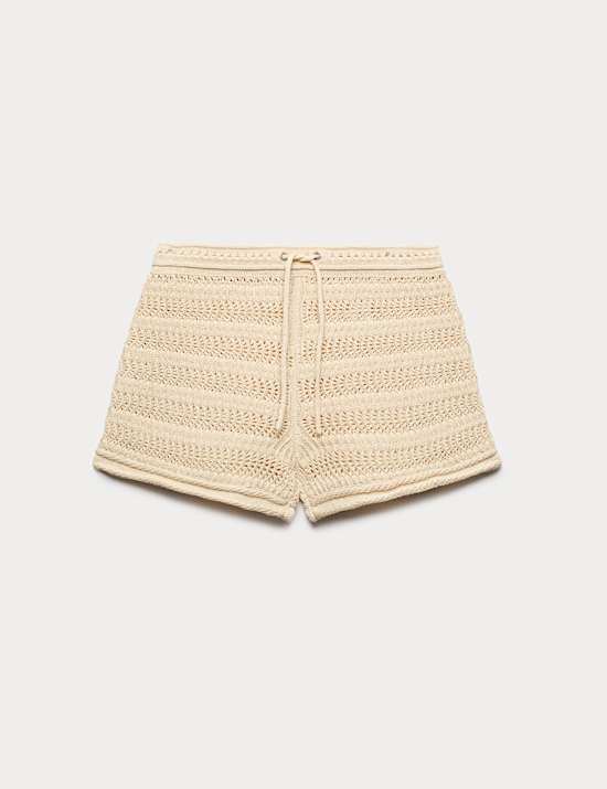 Cotton Blend Tie Front Knitted Shorts