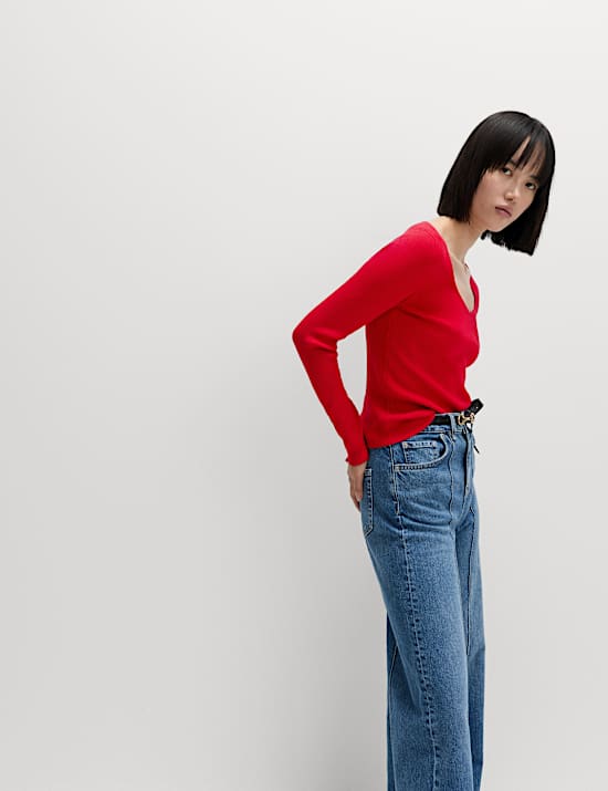 Top ajusté en maille côtelée décolleté cœur