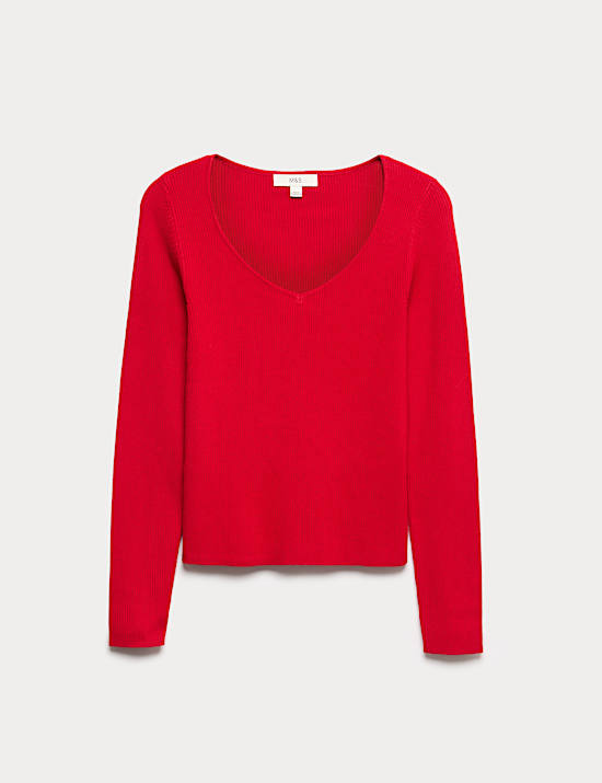 Top ajusté en maille côtelée décolleté cœur