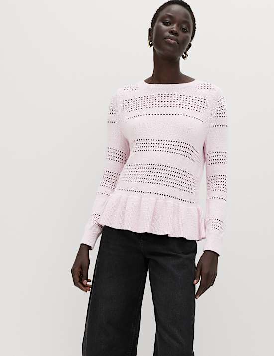 Jersey con volantes de pointelle y mezcla de algod&oacute;n