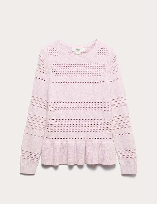 Cotton Blend Pointelle Ruffle Jumper