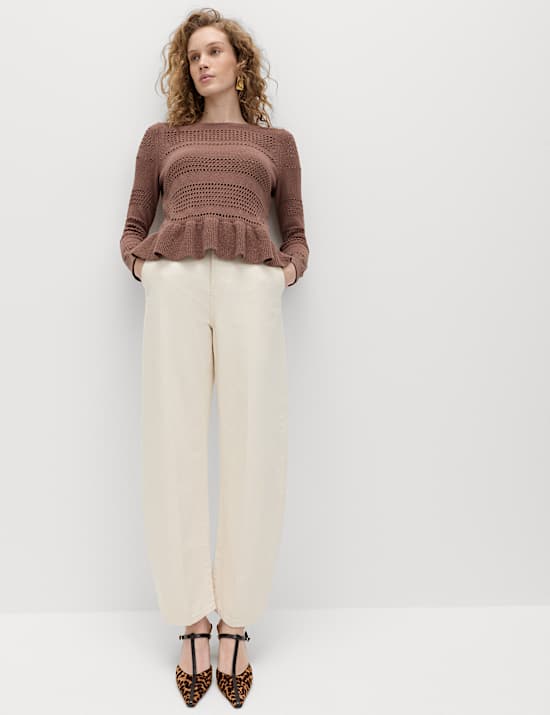 Cotton Blend Pointelle Ruffle Jumper