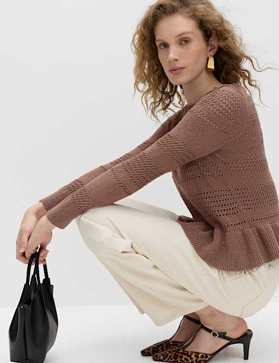 Cotton Blend Pointelle Ruffle Jumper